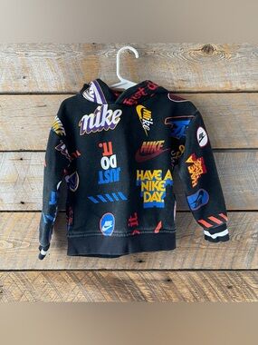 Nike Hoodie Boys 2T Logo Swoosh Just Do it Long Sleeve Fleece Athletic AOP